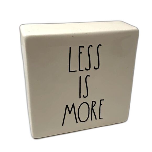 Rae Dunn Desk Block Paperweight Deco Less is More, More or Less 4" x 4" - Picture 1 of 5